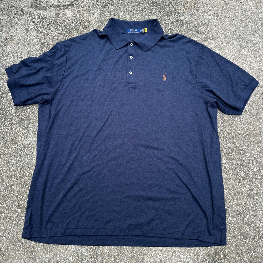 Polo Ralph Lauren Mens 3XB Navy Blue Heather Short Sleeve Pony Logo Polo Shirt
